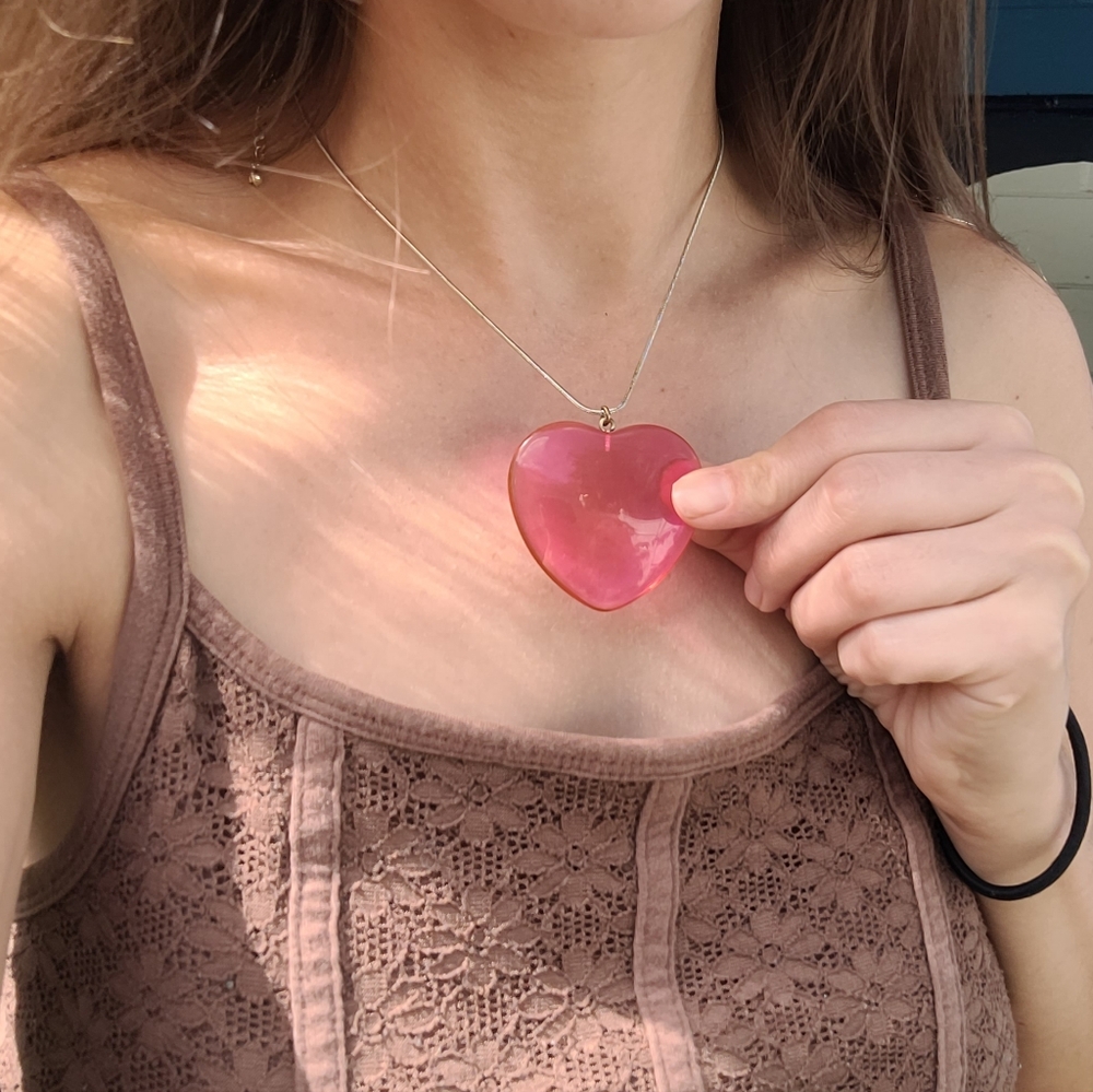 Vintage Pink Heart Pendant Necklace